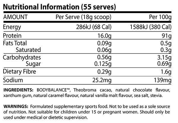 Nutritional information for ATP Science No Way BodyBalance Collagen Protein, including protein, carbohydrates, and ingredients.