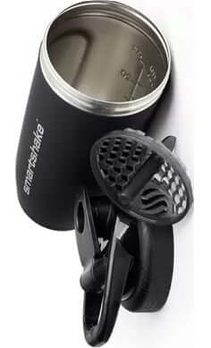 Optimum Nutrition Smartshake Reforce Steel Shaker 900ml with mixing net and flip cap, 100% leak-proof design.