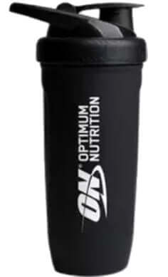Optimum Nutrition Smartshake Reforce Steel Shaker 900ml in black with a secure lid and ergonomic design.
