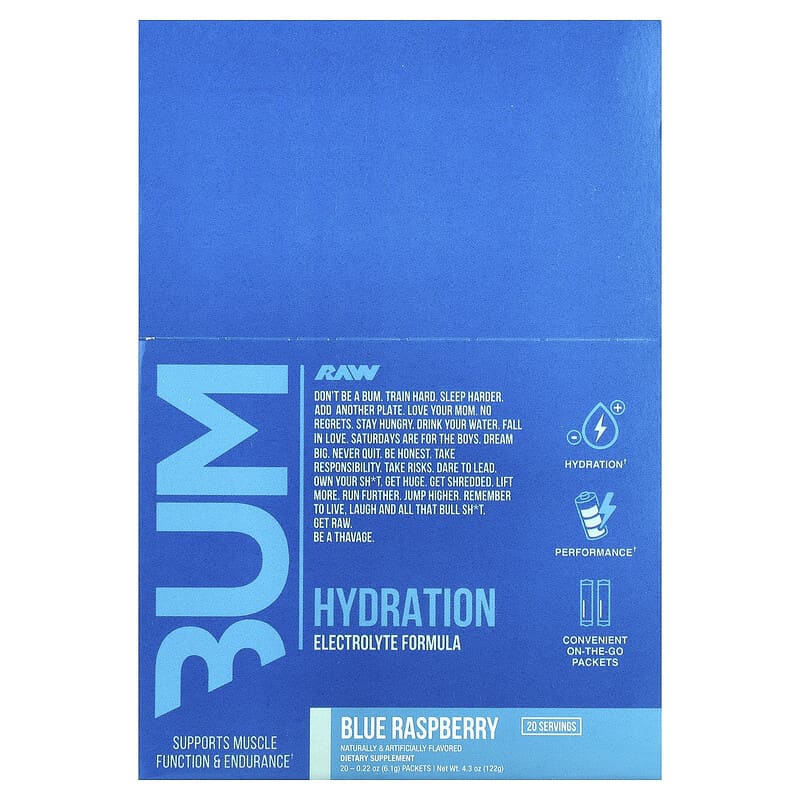 BUM Hydration Electrolyte Formula Blue Raspberry performance hydration supplement sachet Nutrihacks Cyprus