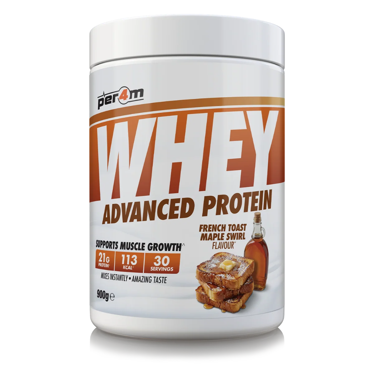 PER4M Whey Advanced Protein French Toast Maple Swirl 900g – 22g protein per serving for muscle growth