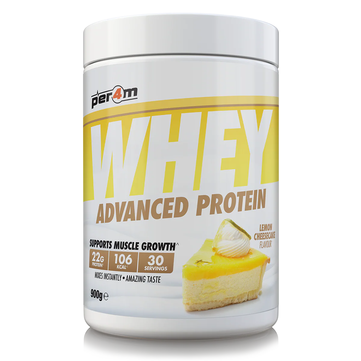 PER4M Whey Advanced Protein Lemon Cheesecake 900g – 22g protein per serving for muscle growth