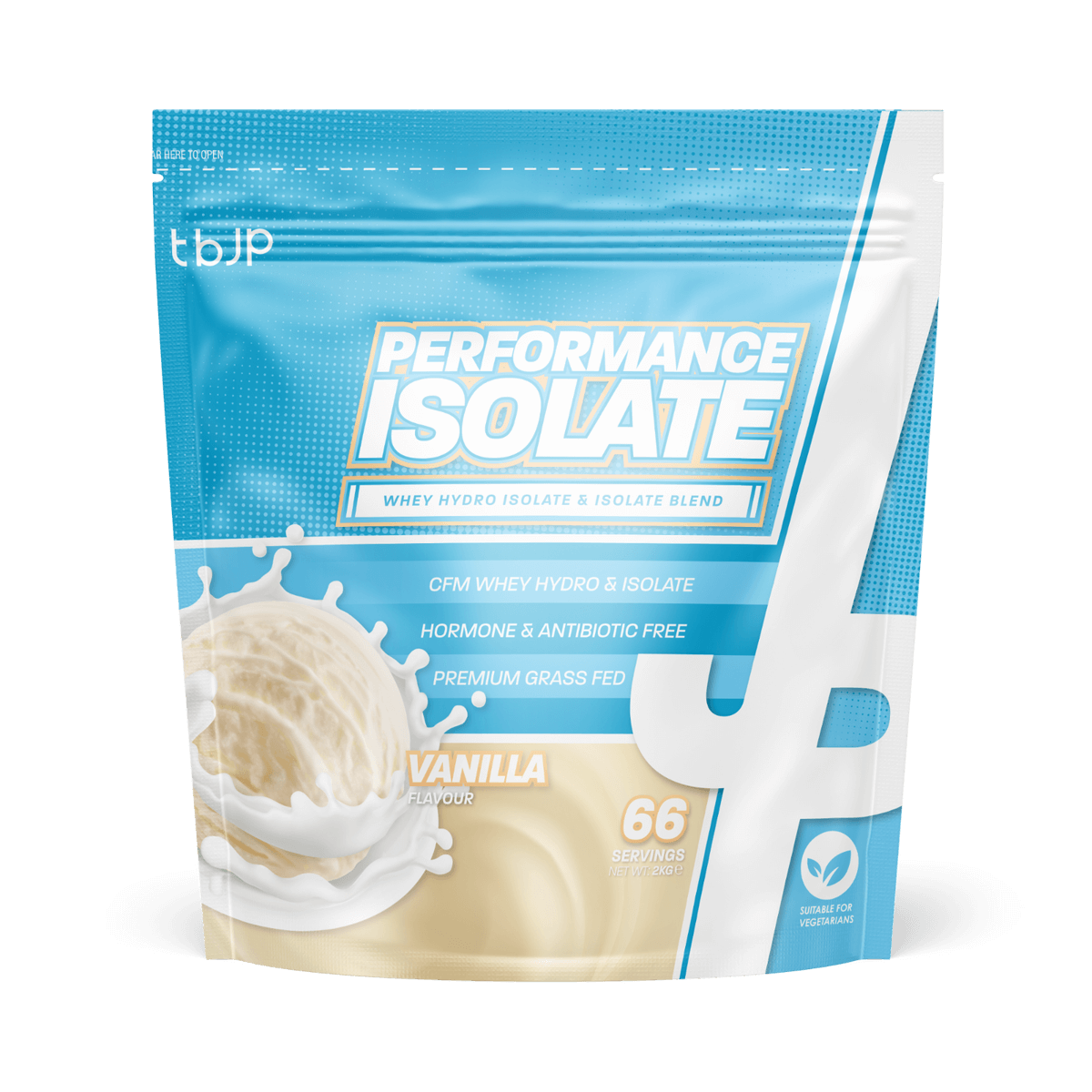 TBJP Performance Isolate Tri-Blend protein powder, vanilla flavor, hormone and antibiotic free, 66 servings.