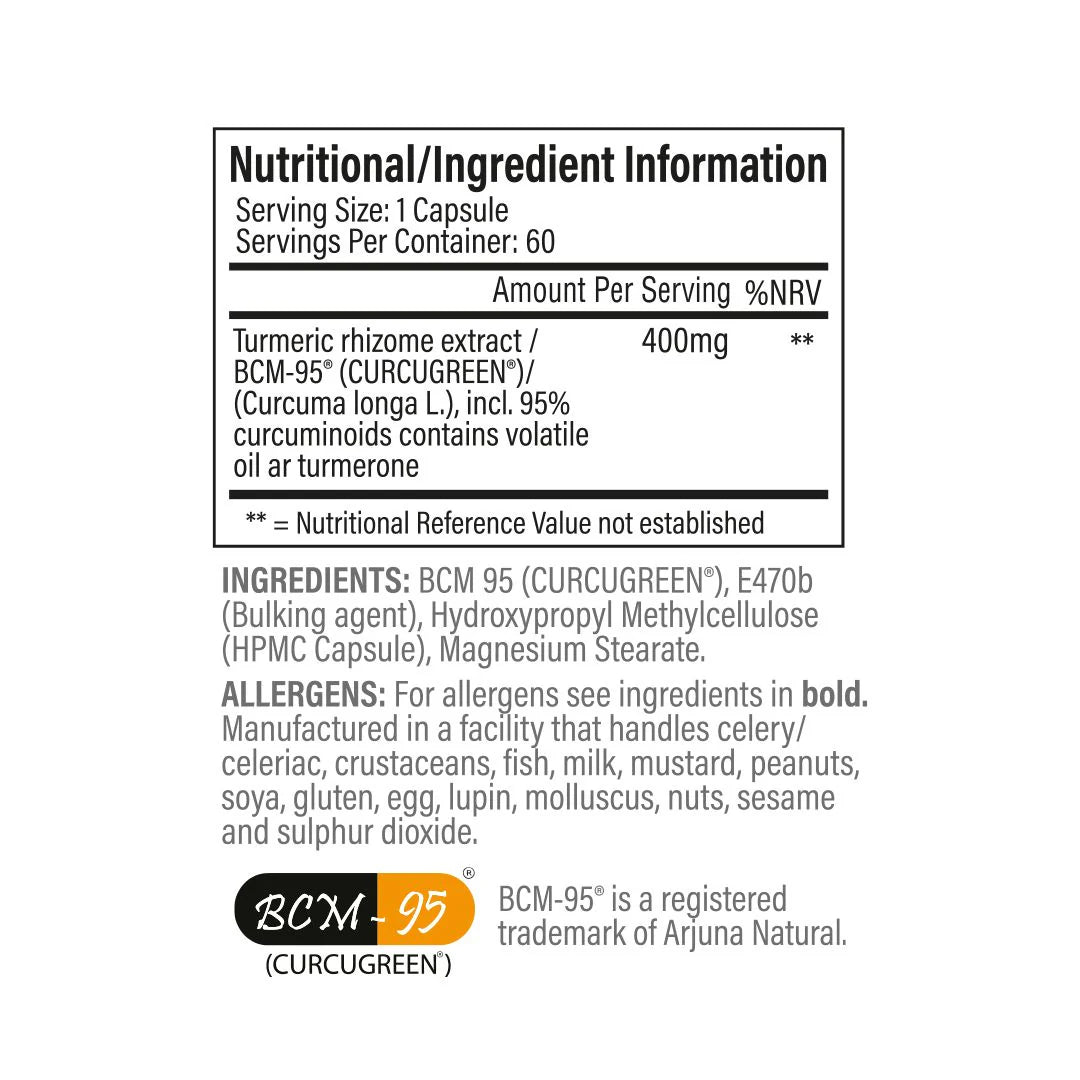 BCM-95 CurcuGreen nutritional and ingredient information label