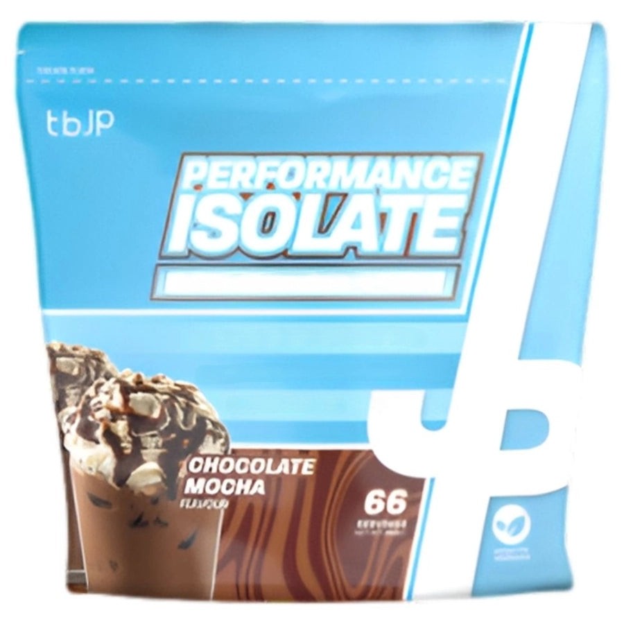 TBJP Performance Isolate whey protein in chocolate mocha flavour, made with whey hydrolysed isolate and isolate blend to support fast absorption and muscle recovery.