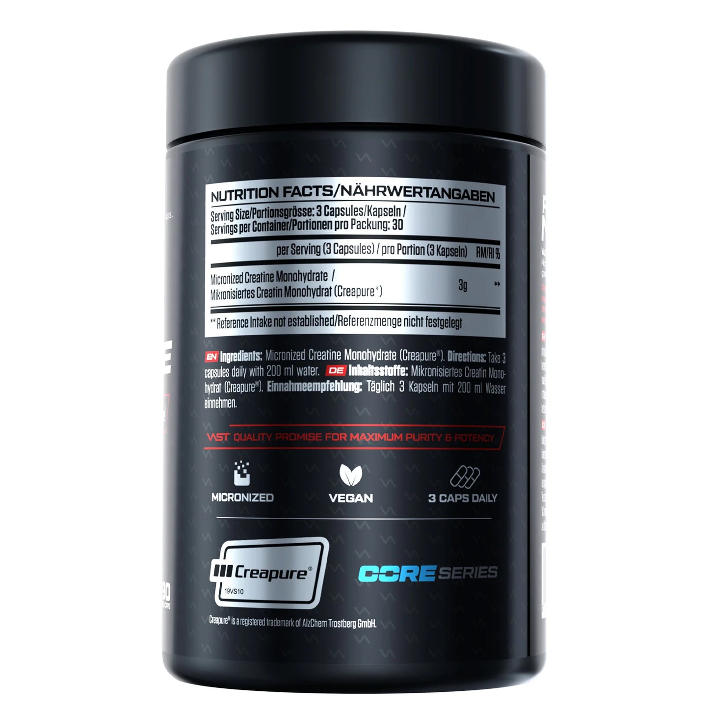 VAST Creatine Creapure Caps supplement facts ingredients and dosage information