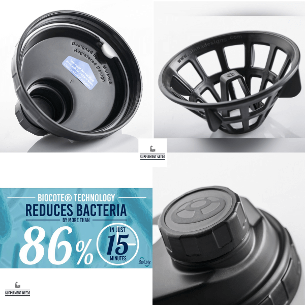 Premium Supplement Needs BioCote Anti-Bacterial Shaker components showcasing anti-bacterial technology and design features.