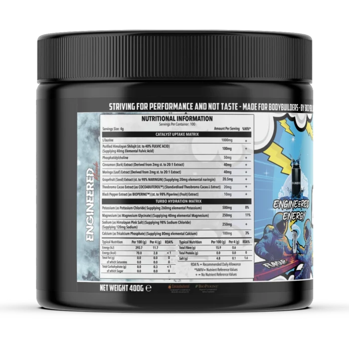 Engineered Muscle Catalyst Engineered Energy nutritional information panel