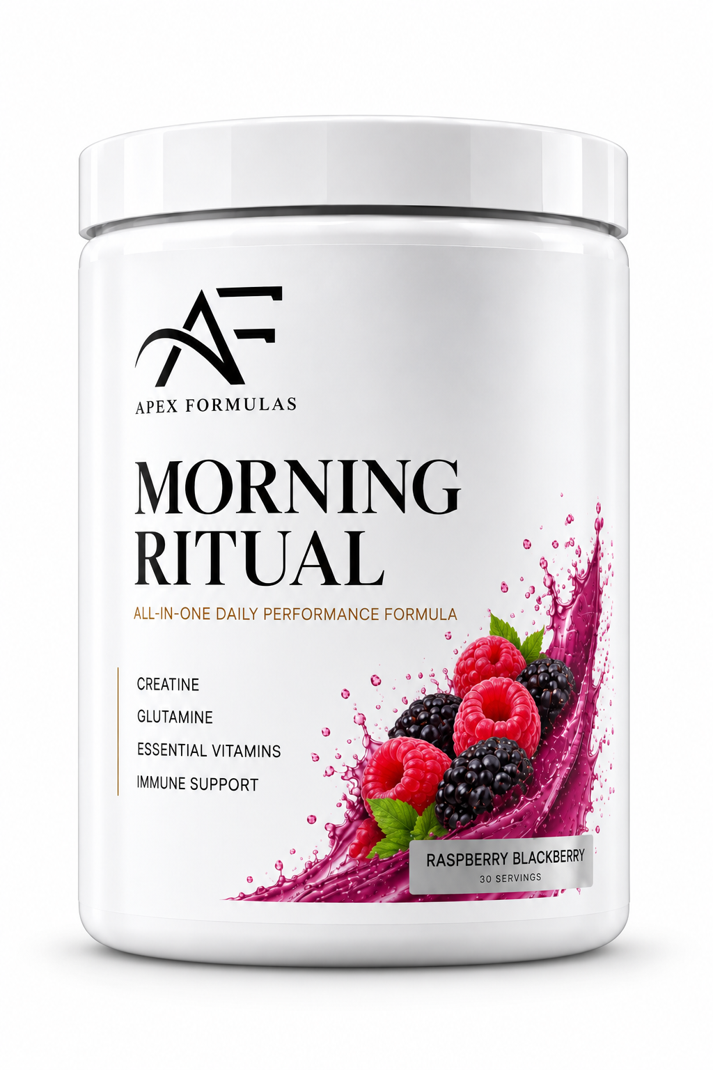 Apex Formulas Morning Ritual Raspberry Blackberry daily wellness supplement with creatine, glutamine and multivitamins