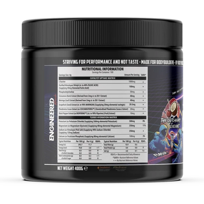 Engineered Muscle Catalyst OG Cherry Coconut nutritional information panel