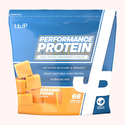 TBJP Performance Protein - Caramel Fudge Flavor, whey protein isolate, 66 servings, promotes recovery and strength.