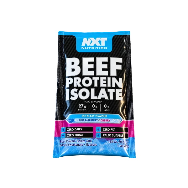 NXT Nutrition Beef Protein Isolate 30g sachet, dairy-free single-serve protein powder