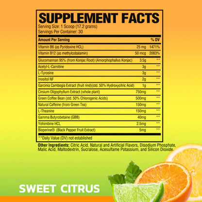 Supplement facts for Raw Nutrition Burn Thermogenic Powder, highlighting ingredients and nutritional information.