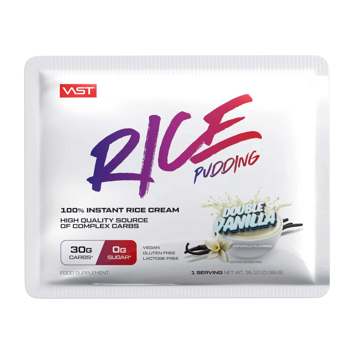 VAST Instant Rice Pudding Double Vanilla sample sachet
