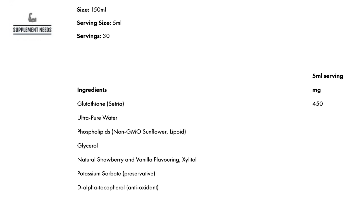 SUPPLEMENT NEEDS LIPOSOMAL GLUTATHIONE - 150ML