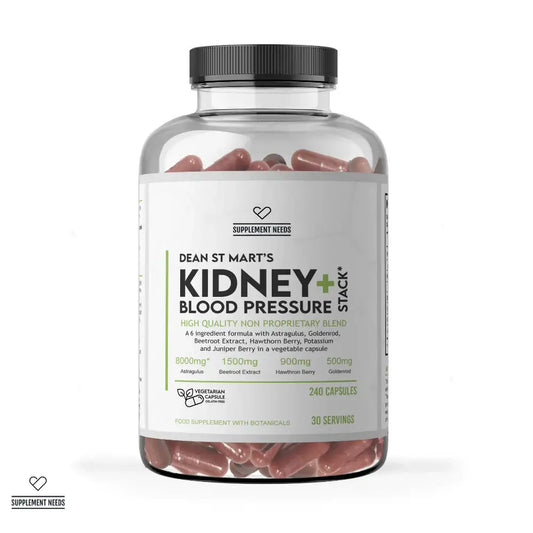 Supplement Needs Kidney+Blood Pressure Stack, 240 capsules, high-quality formula for kidney health and blood pressure support.