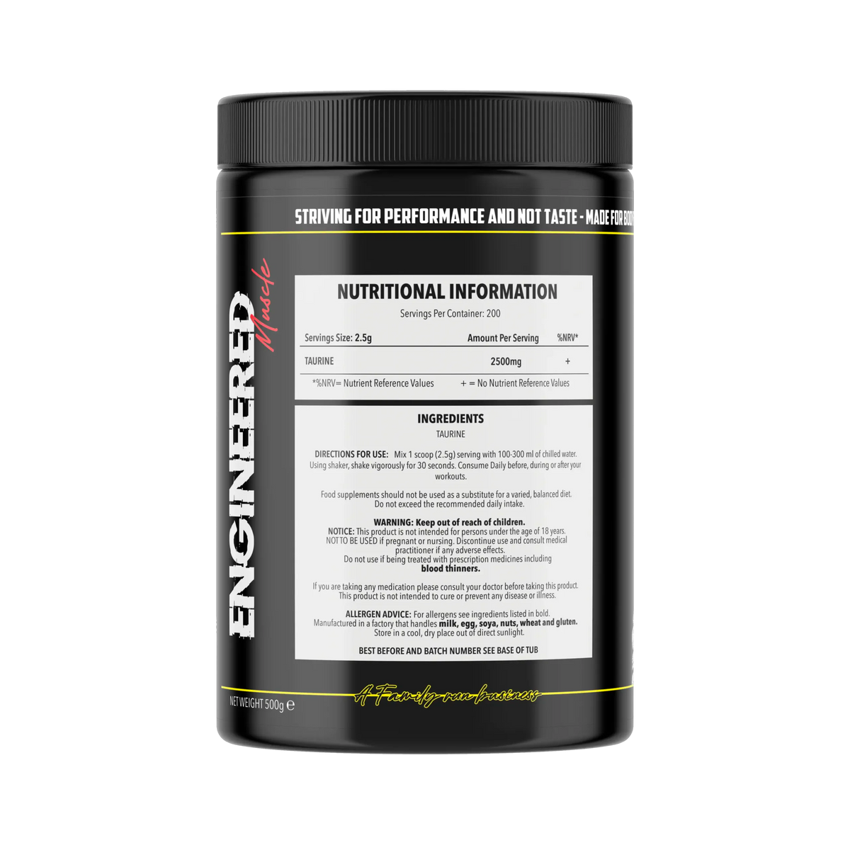 Engineered Muscle Taurine ingredients panel - Nutrihacks Cyprus
