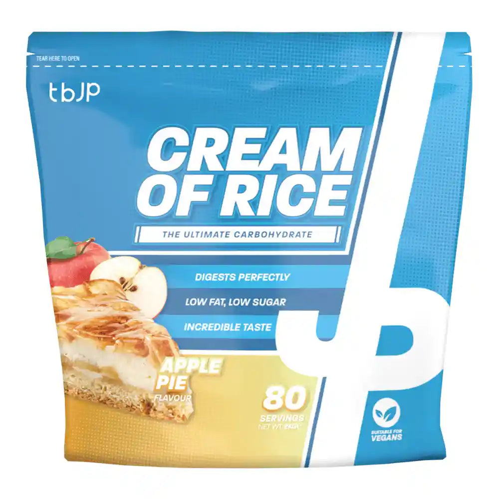 TBJP Cream of Rice 2KG, apple pie flavor, a low fat carbohydrate source ideal for diet and training phases.