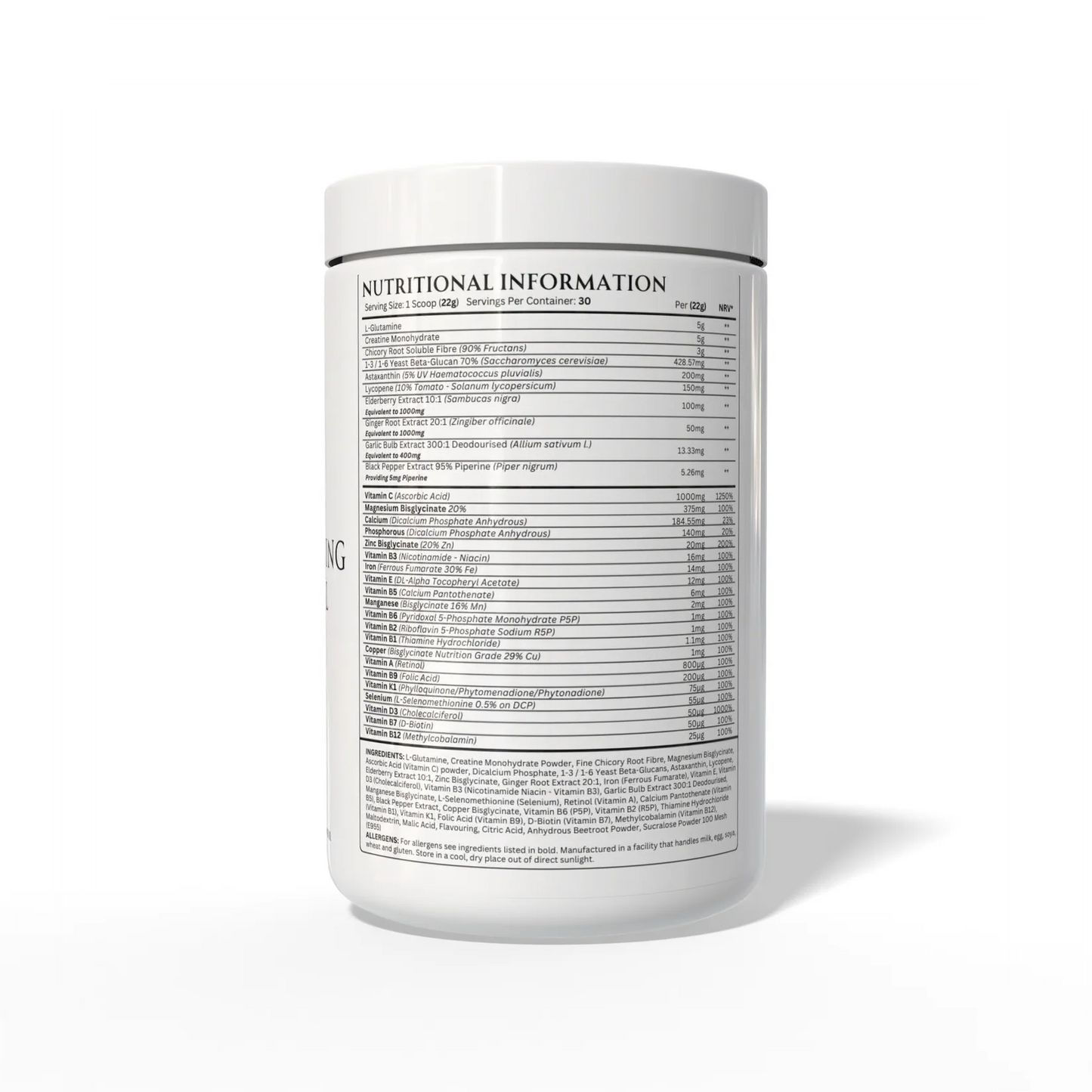Apex Formulas Morning Ritual supplement facts and ingredients panel