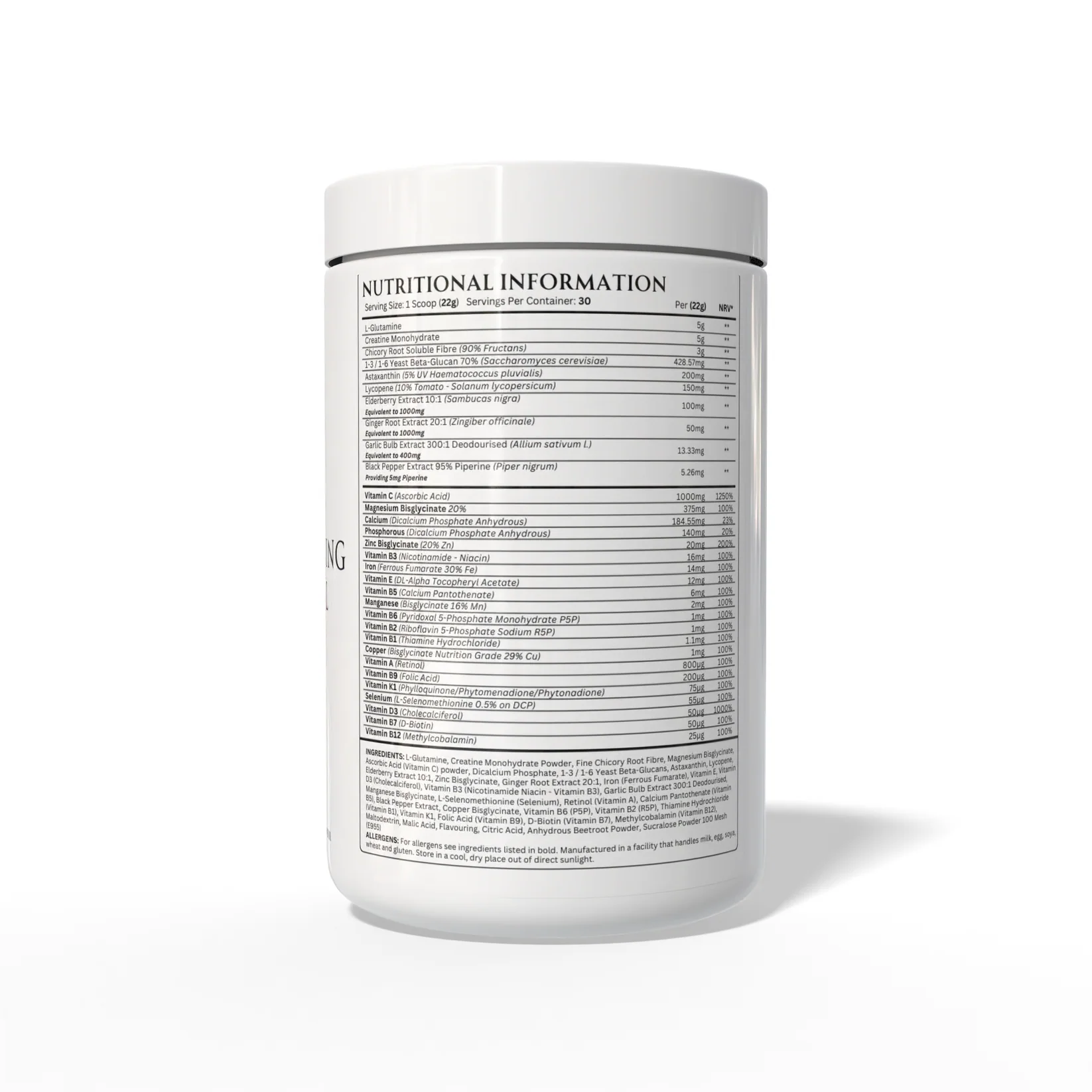 Apex Formulas Morning Ritual supplement facts and ingredients panel