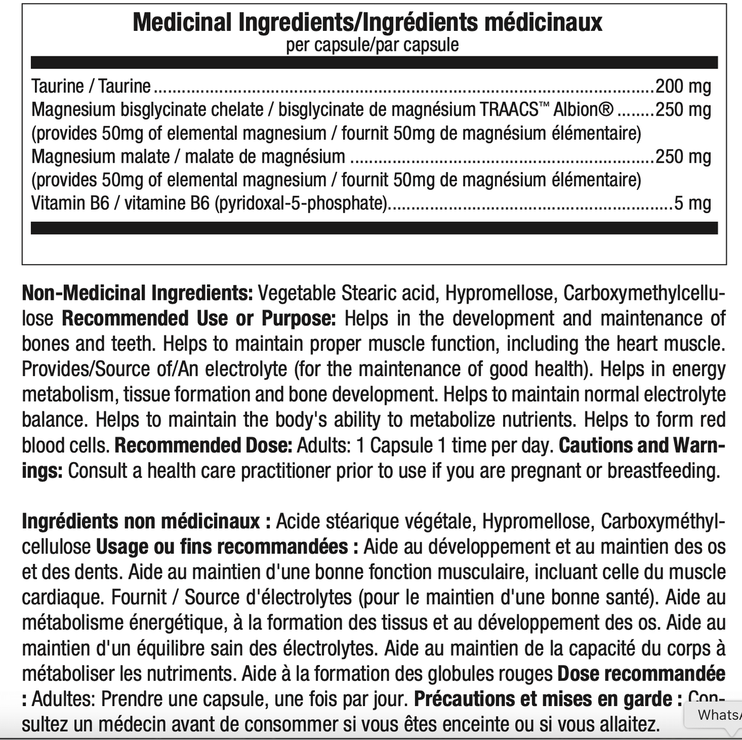 Supplement facts label for ATP Labs SynerMag magnesium capsules showing medicinal ingredients and dosage
