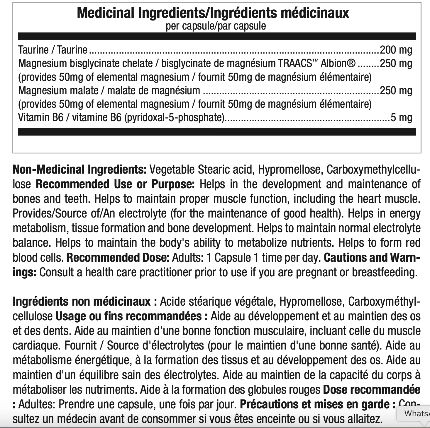 Supplement facts label for ATP Labs SynerMag magnesium capsules showing medicinal ingredients and dosage