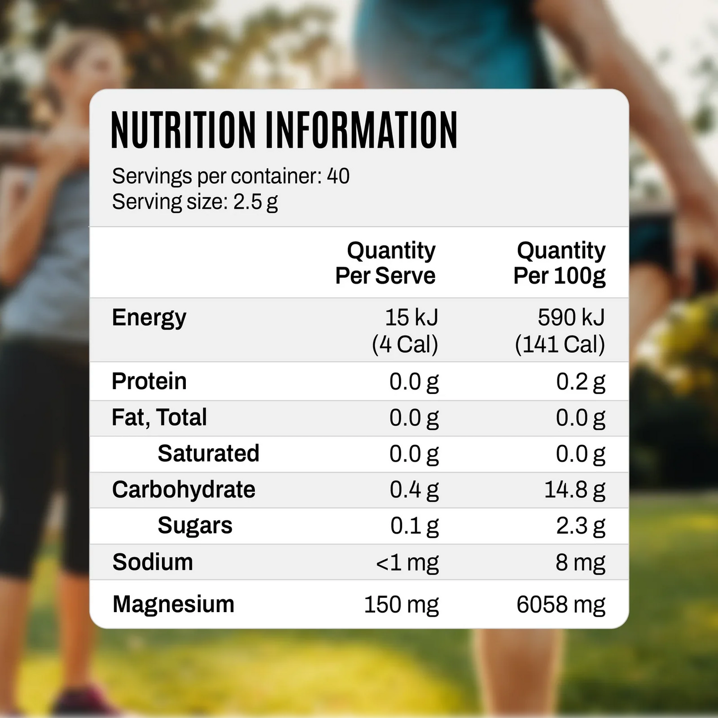 ATP Science MAGx4 nutrition information magnesium 150mg per serving supplement facts electrolyte minerals powder
