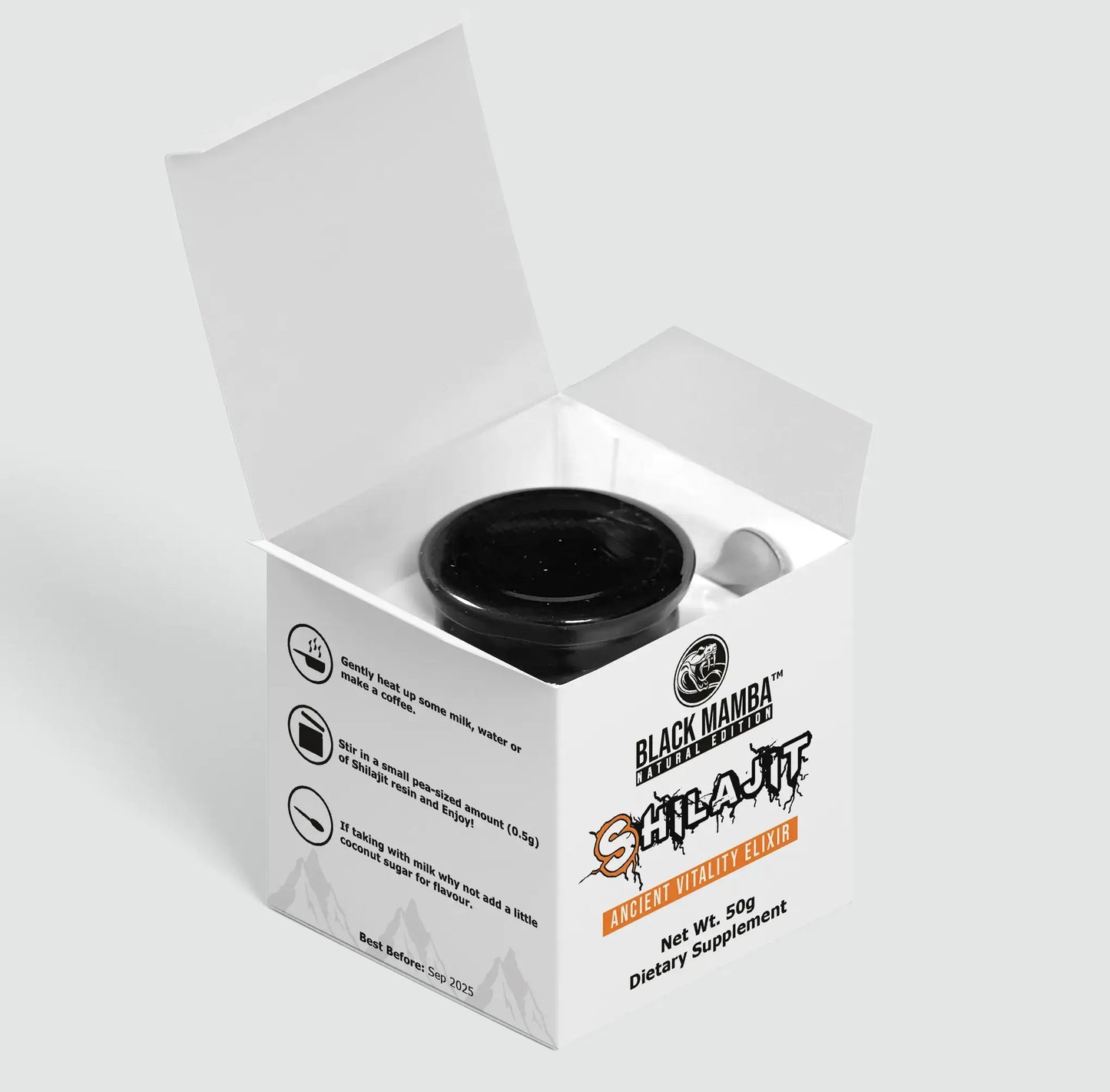 Black Mamba Shilajit 50g dietary supplement in open box packaging