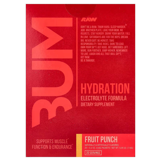BUM Hydration Electrolyte Formula Fruit Punch supplement sachet for hydration endurance and performance