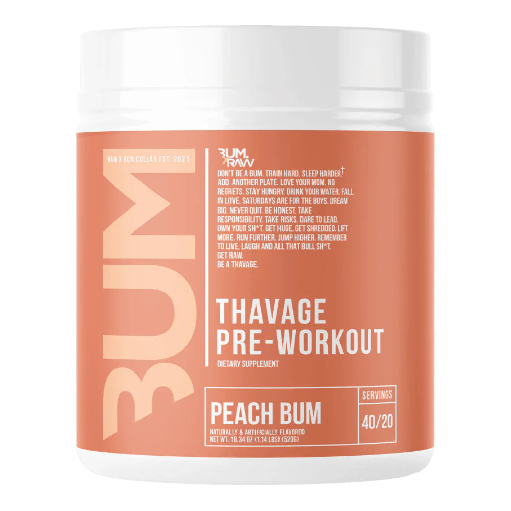 BUM Thavage Pre Workout Peach Bum performance pre workout supplement tub Nutrihacks Cyprus
