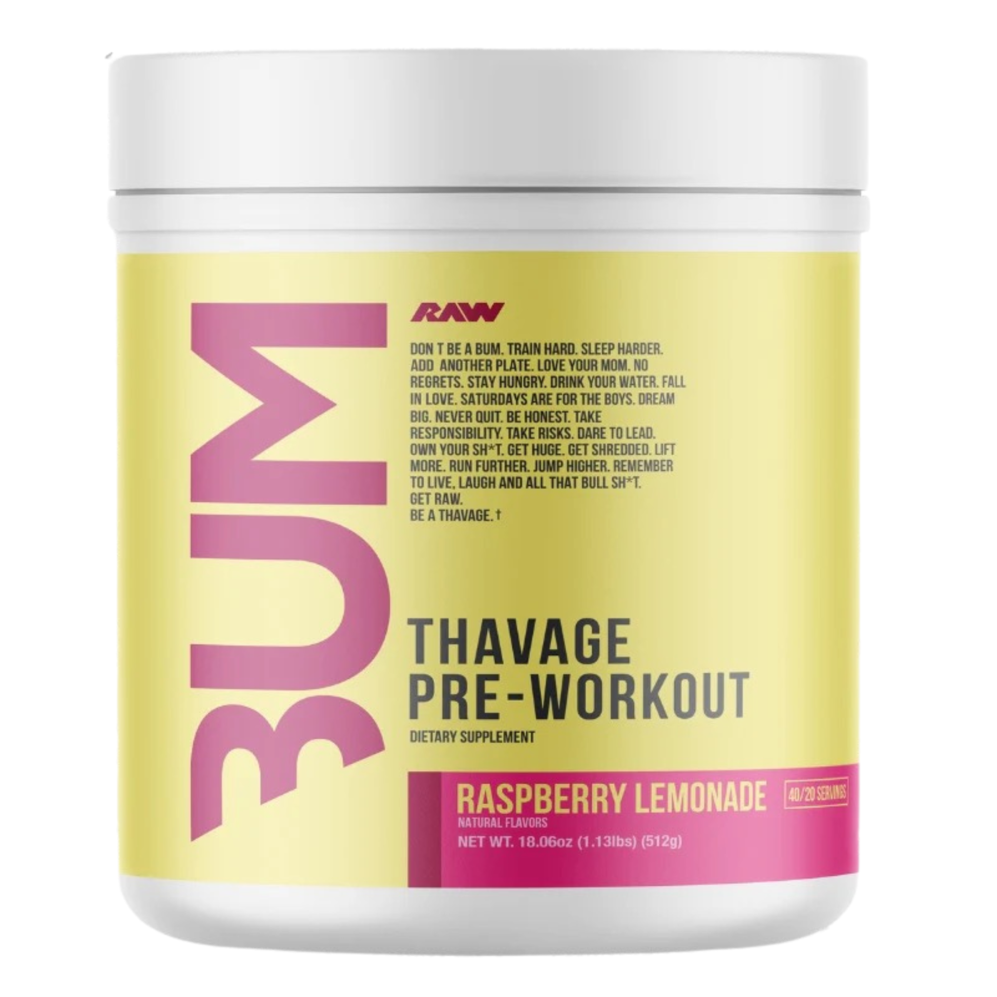 BUM Thavage Pre Workout Raspberry Lemonade performance pre workout supplement tub Nutrihacks Cyprus