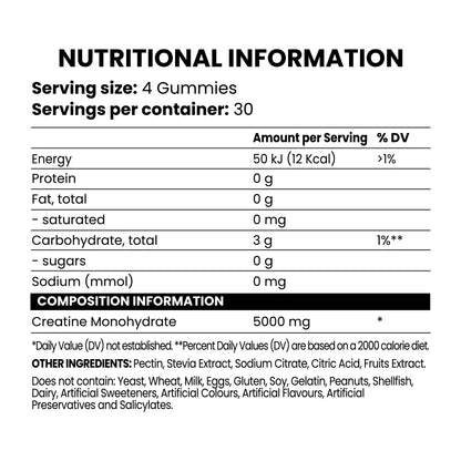 Chaos Crew creatine gummies nutrition information label