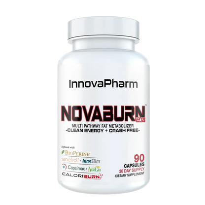 InnovaPharm Novaburn 2 dietary supplement bottle, multi-pathway fat metabolizer with 90 capsules.
