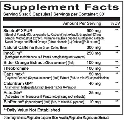 Supplement facts label for InnovaPharm Novaburn 2 showing ingredients, serving size, and amounts per serving.