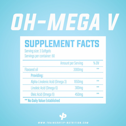 Trained by JP Oh Mega V ingredients and supplement facts panel - Nutrihacks Cyprus
