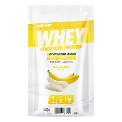 PER4M Advanced Whey Protein sample sachet Banana Creme flavour 30g