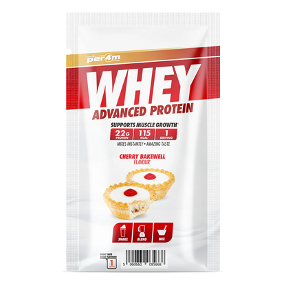PER4M Advanced Whey Protein sample sachet Cherry Bakewell flavour 30g
