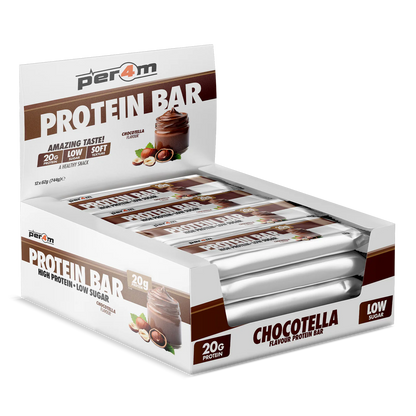 Box of PER4M Chocotella protein bars displayed in retail packaging