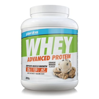 PER4M Whey Protein in cookie dough flavor, featuring 21g protein per serving for muscle growth and recovery.