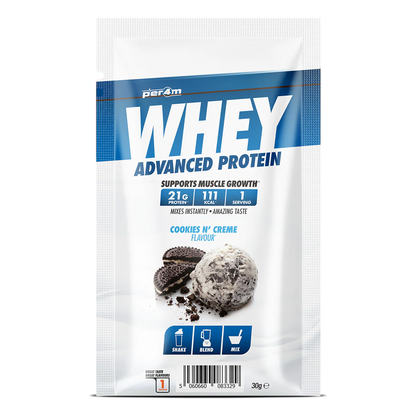 PER4M Advanced Whey Protein sample sachet Cookies n Creme flavour 30g