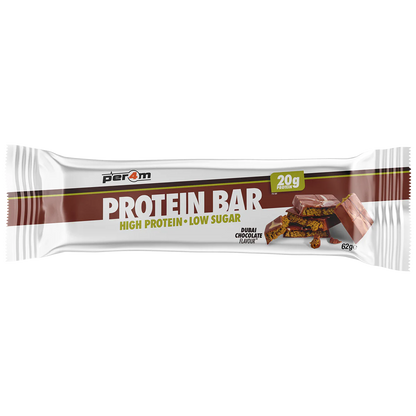 Single PER4M Dubai Chocolate protein bar in individual wrapper