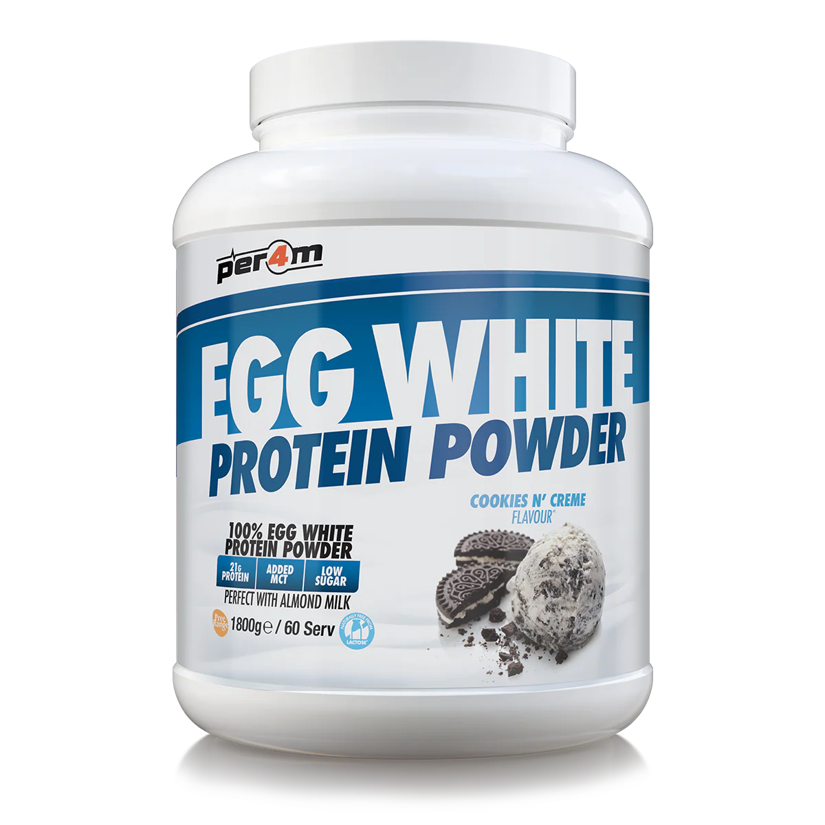 Per4m egg white protein powder cookies and cream flavour 1800g container