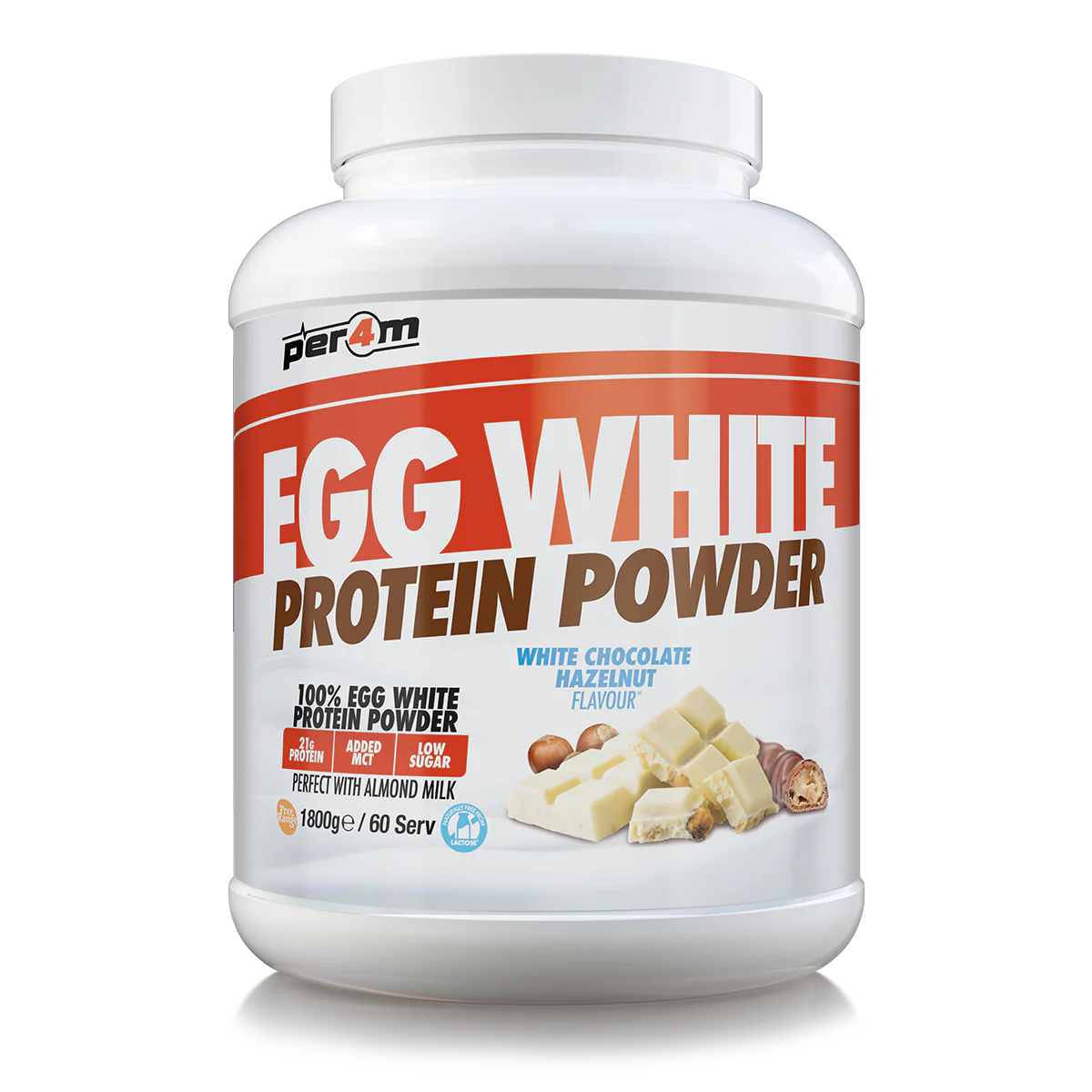 Per4m egg white protein powder white chocolate hazelnut flavour 1800g container