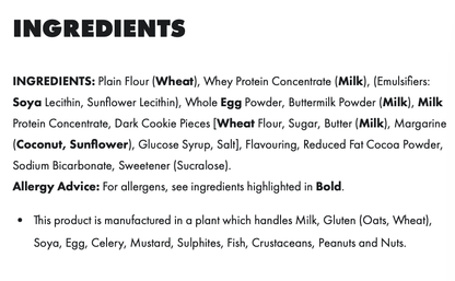 Ingredients list for Per4m Protein Pancakes including allergens