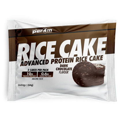Per4m Protein Rice Cake dark chocolate twin pack featuring high protein rice cakes coated in rich chocolate.