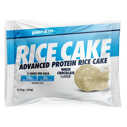 Per4m Protein Rice Cake white chocolate twin pack featuring high protein rice cakes coated in smooth white chocolate.