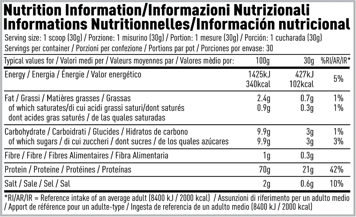 Nutrition information for Per4m Whey Advanced Protein Double Chocolate