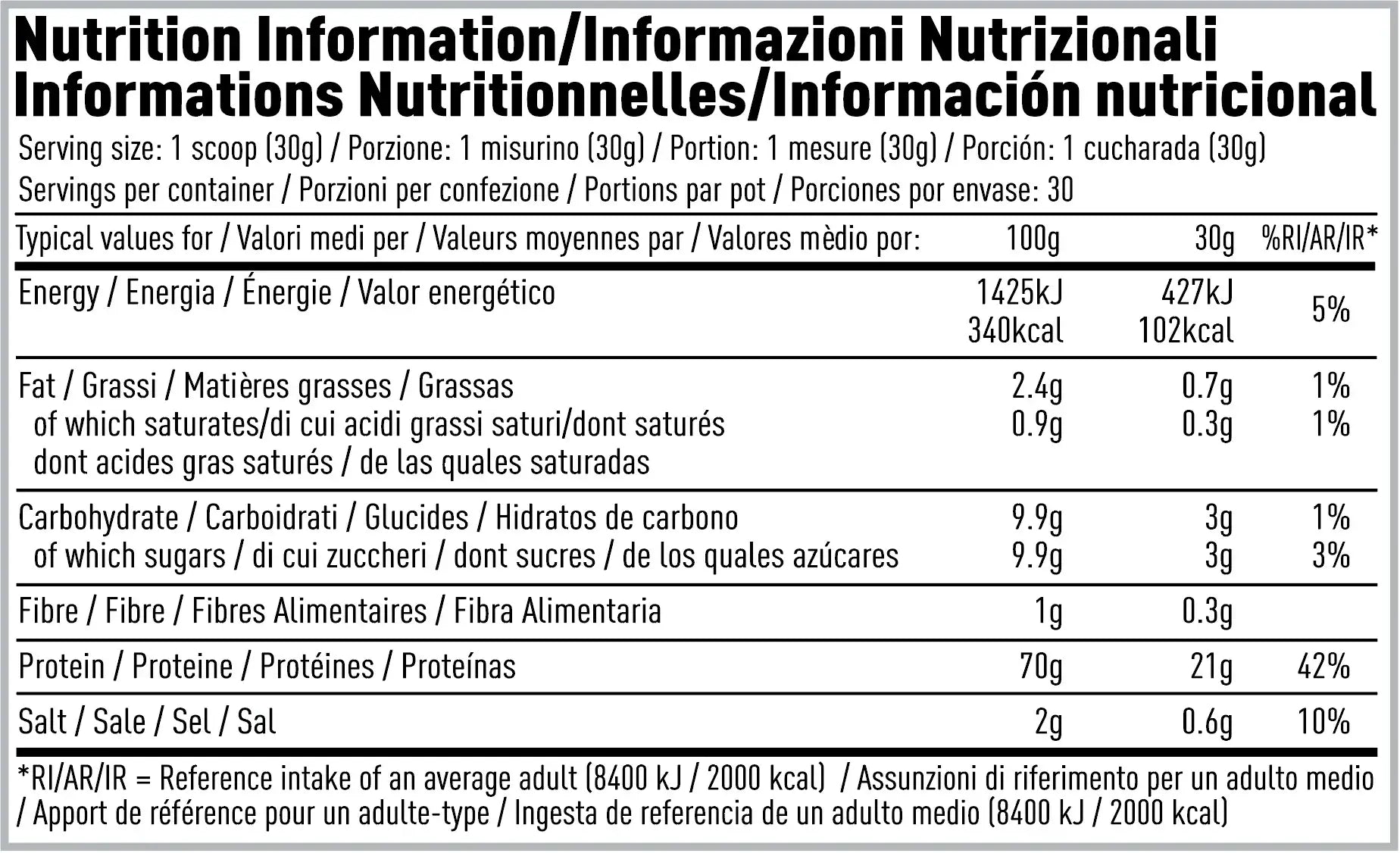 Nutrition information for Per4m Whey Advanced Protein Double Chocolate