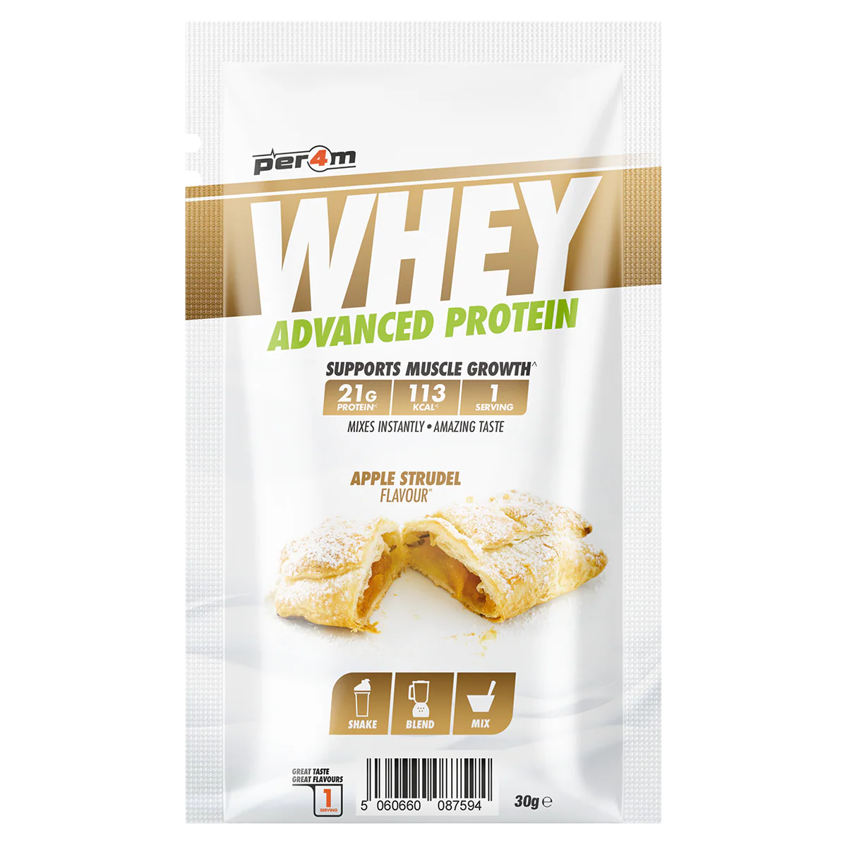 PER4M Whey Advanced Protein Apple Strudel sample sachet 30g