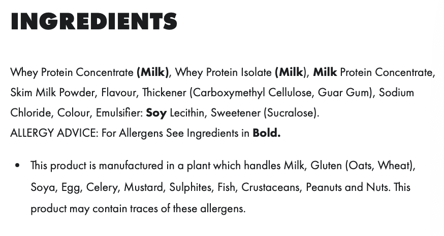 PER4M Whey Protein ingredients list